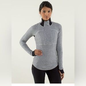 Lululemon Base Runner 1/2 Zip Mini Check Pique Heathered Black White / Black 6